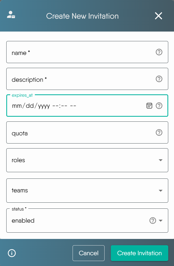 Create Invitation Dialog